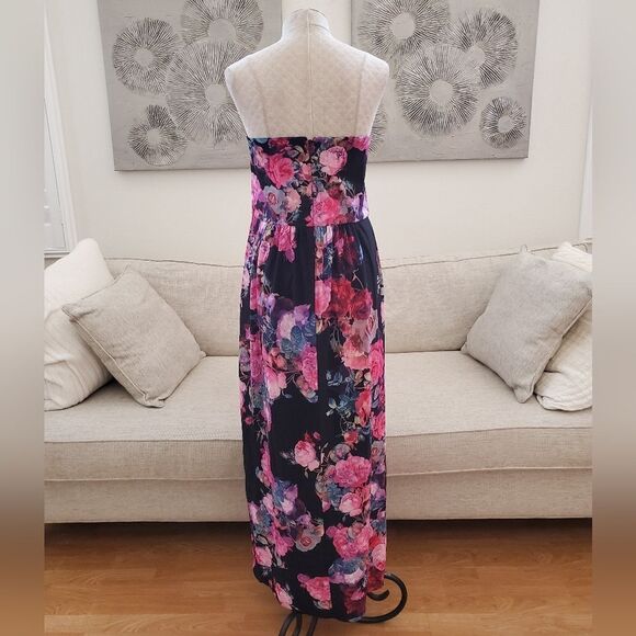 City Chic 'Romantic Rose' Floral Strapless Maxi Dress - size 14 in Black/Pink - Picture 7 of 13